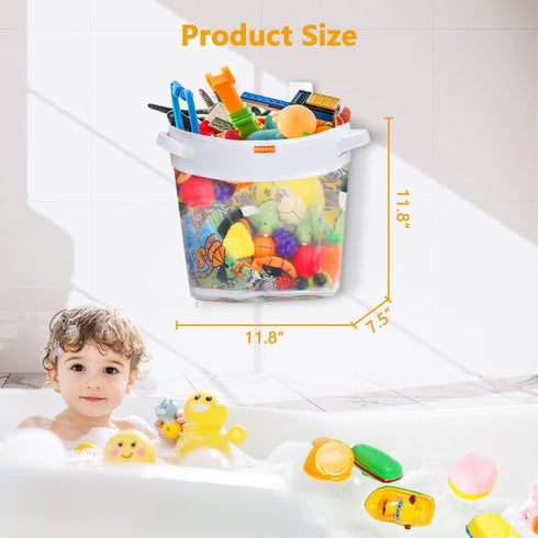 Bath Toy Organizer Large Capacity Mesh Storage with Wide Opening, Quick Release Bottom Zipper, Wall-Mounted & Foldable