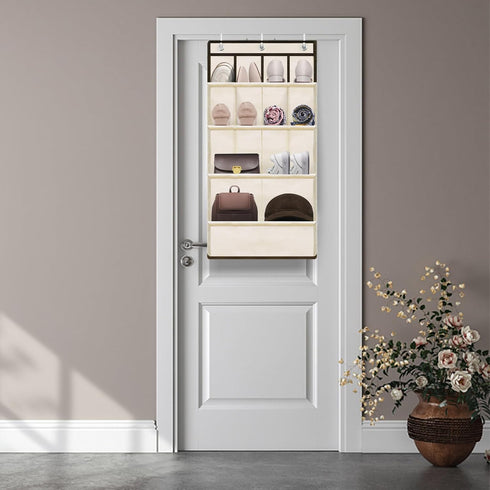 Over the Door Shoe Rack, Short Hanging Organizer with Large Deep Pockets for 14+ Pairs Shoes, Dorm Storage