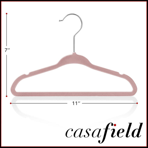 50 11" Casafield Velvet Baby Hangers - Size for Infant & Toddler Clothes - Light Pink