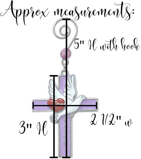 Faith Hope Love Cross Christmas Ornaments, Set of 3 Religious Crosses with Doves, Hearts, Inspirational Xmas Gift