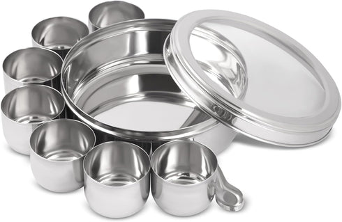 7 7 KSJONE Seasoning Box, Compartments and Spoons Seasoning Rack Spice Pots, Storage Container Condiment Jars Stainless