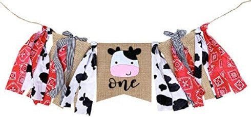 Silvima Farm ONE High Chair Banner for First Birthday, Barnyard Cow 1st Birthday