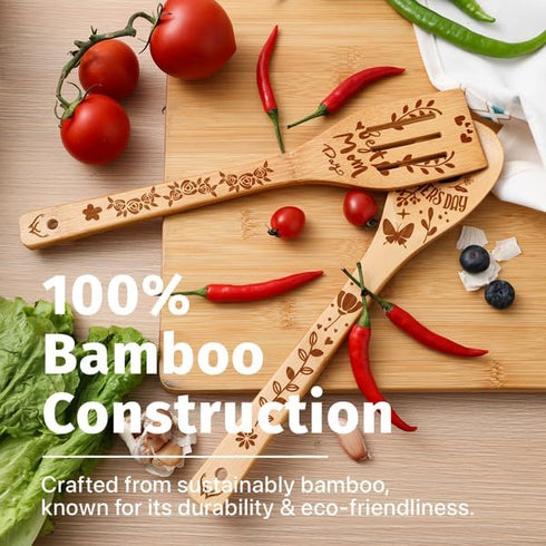Premium Bamboo Wooden Spoons for Cooking, Ideal Gifts for Mom from Daughter - Wooden Cooking Utensils