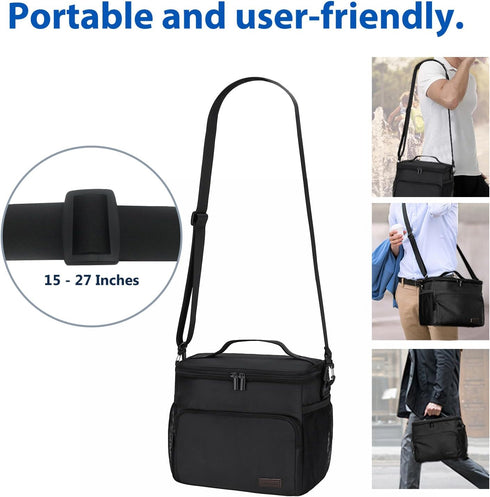 Gloppie Insulated Lunch Box for Men Women, Reusable Lunch Cooler Bag in Black