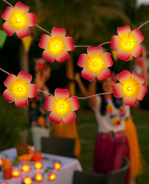 2 Pack 20 Summer, AceList Plumeria Flower String Lights, LEDs Each, Battery Operated, Hawaiian Foam Frangipani Garland