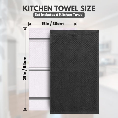 Infinitee Xclusives 100% Cotton Kitchen Towels, 15x25 Inch Ultra Soft Tea Towel, Super Absorbent Terry Dish Towels