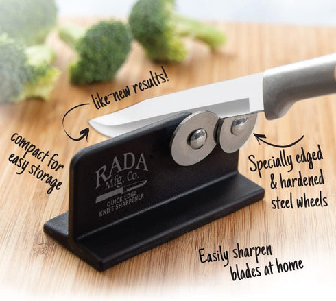 Rada Cutlery Quick Edge Knife Sharpener (R119), 3.5"x2", Stainless Steel Wheels, Made in USA