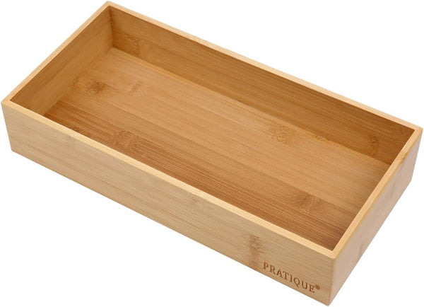 Bamboo Drawer Organizer - Kitchen Utensil Organizer Silverware Tray Cutlery Holder for Office Desk Supplies (12x5.9x2.6