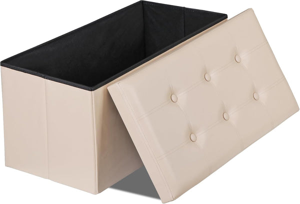 Nouva 30 Inches Ottoman Storage Bench, Folding Design Storage Chest Faux Leather Ottomans