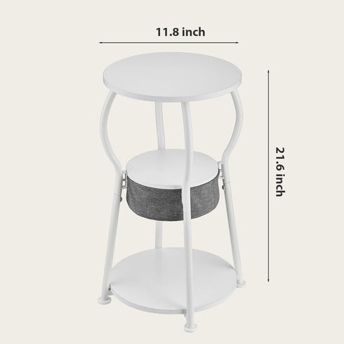 3-Tier 21.6" Small Round Side Table with Storage Bag, Accent Round End Table with Four Storage Functions for Living