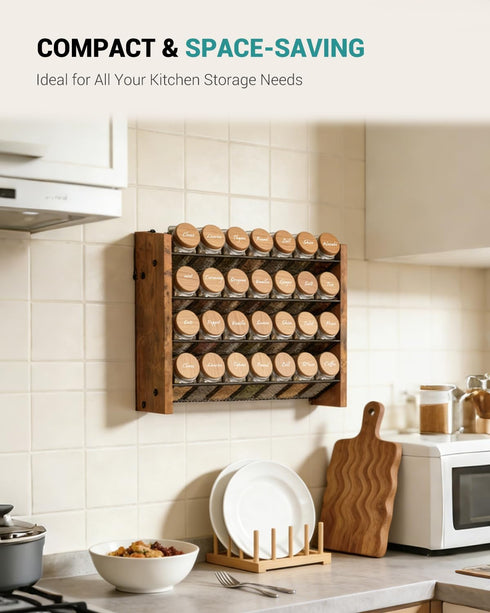 4 Countertop/Wall 28 14" 9.4" NESAPTO Spice Rack Organizer for Cabinet, Wooden Tier Vertical Seasoning Organizers