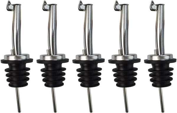 5 Pcs Wine Bottle Pourers - Stainless Steel Liquor Pour Spout Flip Top Wine Bottle Stoppers Speed Pourers for Oil Wine