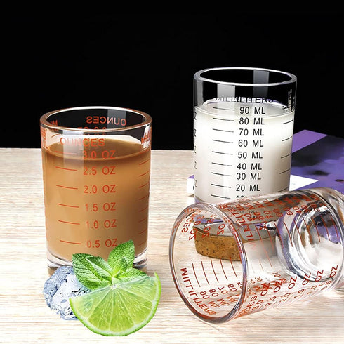 TIYOORTA Shot Glass Measuring Cup, 3 Ounce/90ML Liquid Heavy High Espresso Glass Cup, 2 pcs (Red 90ML 2PCS)