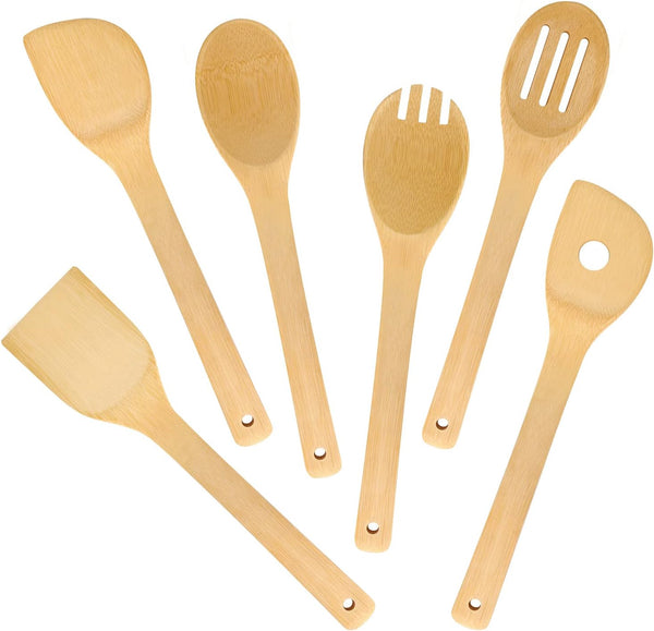 6-Piece 12 Wooden Spoons Spatulas Set, Nonstick Bamboo Kitchen Utensil Set
