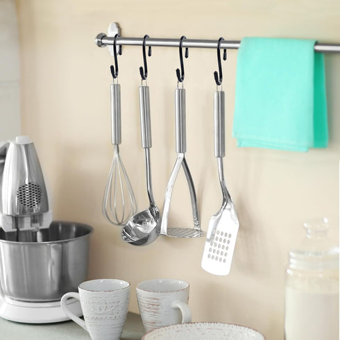 10 Pack Heavy Duty 5 Inch Large S Hooks for Hanging, Non-Slip Steel Metal Black Rubber S Hooks for Closet Plants