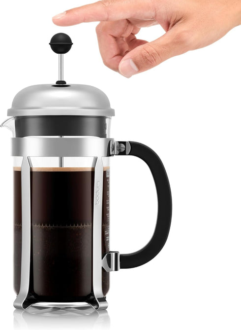 Bodum Chambord French Press Coffee Maker, 34oz, Polished Stainless Steel, High-Heat Borosilicate Glass, Made in Portugal