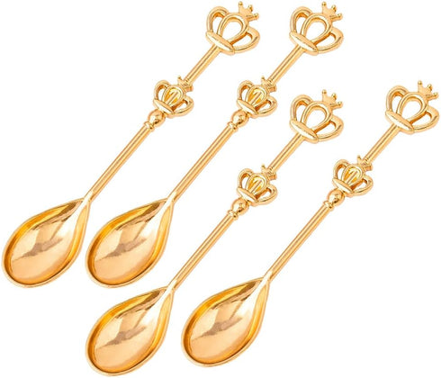 8 Pieces Golden Teaspoon Mini Gold Spoon with Crown, Stainless Steel Coffee Cake Spoon for Afternoon Tea