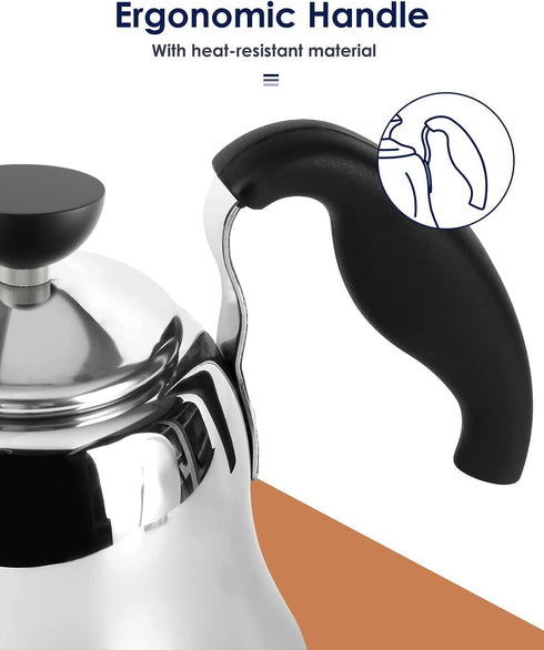 Tea Kettle for Stovetop, Barista's Choice Gooseneck Pour Over with Flow Control, Stainless Steel Water Kettle, 28oz