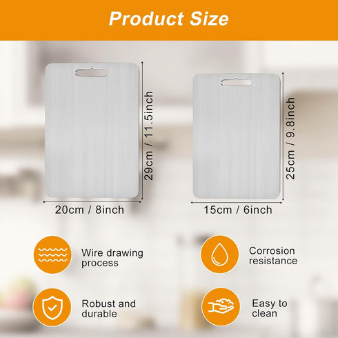 FODDOM 100% ((11.5L*8W) (9.8L*6W)) Titanium Cutting Boards for Kitchen, Pure Titanium Cutting Board, Stainless Double