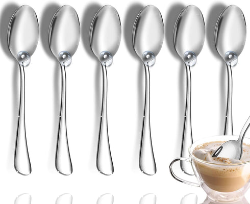Set of 6 Small Coffee Spoons, Top Food Grade Stainless Steel, 5.5 Inches, Mirror Finish & Dishwasher Safe