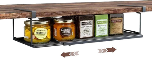 PowerKing 10lbs 7.67'' Expandable Under Cabinet Shelf, Adjustable Length Under Shelf Storage with Thick Clips Capacity