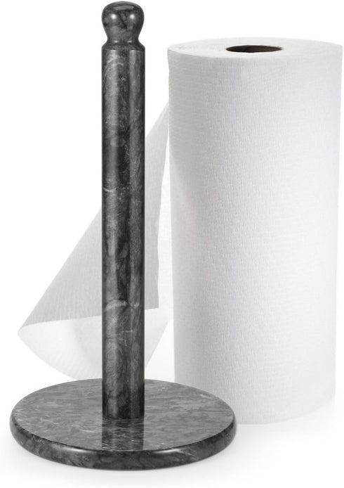 Flexzion Marble Paper Towel Holder 12 inch (Black) - Kitchen Countertop Paper