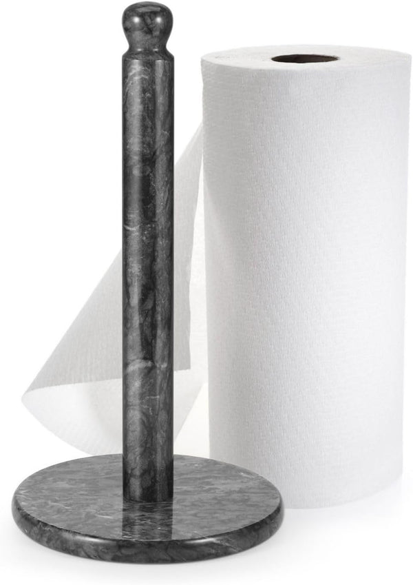 Flexzion Marble Paper Towel Holder 12 inch (Black) - Kitchen Countertop Paper