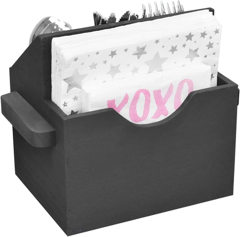 Ikee Design Wooden Utensil Caddy with Handles, Silverware Caddy, Silverware Holder for Countertop,Party,Camping and Kitchen, Silverware Organizer, Picnic Cutlery Holders, Black Color by Ikee Design