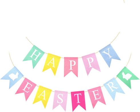TUPARKA 2pcs Easter Banners, 'Happy Easter' Bunting Garland Decorations, Lightweight Hessian Pennant Shape