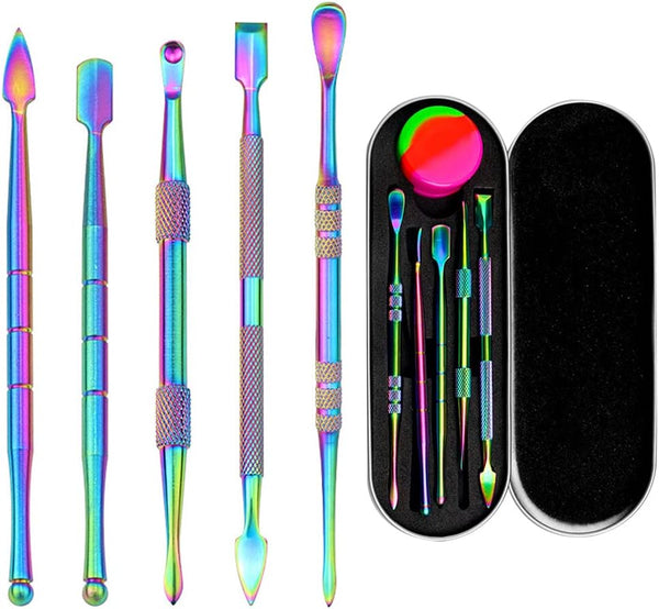 6 Pcs Wax Carving Tools Set, Stainless Steel Double-Headed Modeling Tools with Portable Metal Case, Rainbow Color