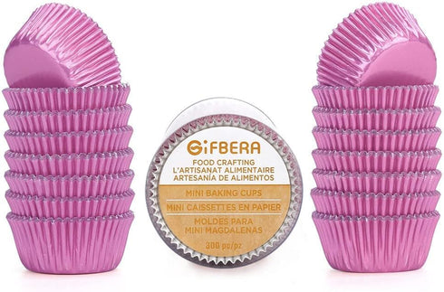 Gifbera Pink Foil Cupcake Liners, Mini Size Muffin Baking Cups 300 Count