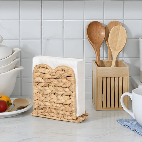 Kriitools Wicker Rattan Napkin Holder for Table, Kitchen Dining, Bar, Coffee Table, Farmhouse Rustic Boho Home Decor