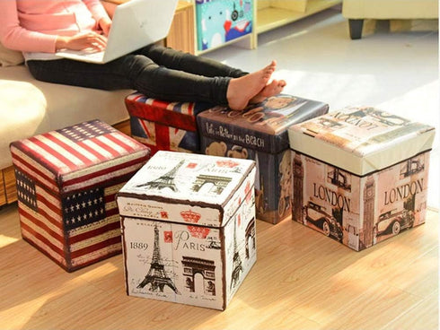 feb.7 Storage Ottoman,Folding Stools Foot Rest, Storage Boxes Coffee Table, Faux Leather British Retro Household