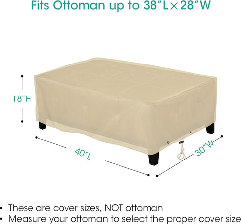 40" 30" 18" SunPatio Outdoor Ottoman Cover, Heavy Duty Waterproof Rectangular Coffee Table Cover, Patio Furniture Side