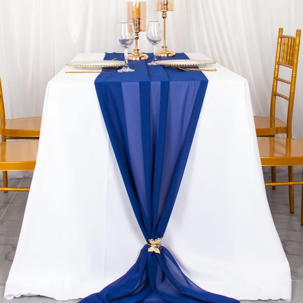 ShinyBeauty Chiffon Table Runner, Royal Blue Voile Sheer Tulle for Wedding Birthday Baby Shower Party Decoration