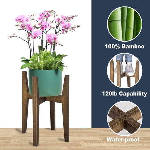 8 12 Inches 1 Pack) OERGKE Adjustable Plant Stand, Bamboo Mid Century Modern Indoor Plants Stands, Corner Flower Holder