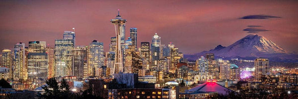 PHOTOSBYJON Seattle Skyline 2020 UNFRAMED Photo Print, Dusk Color City Downtown, 11.75 x 36 inches