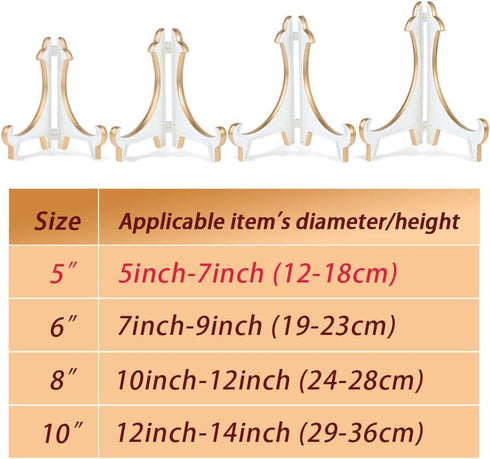 Artliving 2 Pack 5inch White Gold Acrylic Easels - Display Stand Holders for Pictures, Decorative Plates, and Artworks