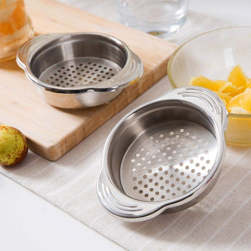 Stainless Steel Food Strainer Sieve Tuna Press Lid Oil Drainer Remover, Unique No-Mess Design