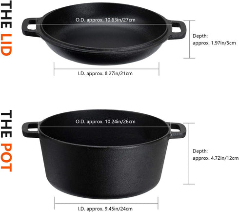 Overmont 2 in 1 Pre-Seasoned Dutch Oven with Skillet Lid for Induction, Electric, Grill, Stovetop, BBQ, Camping (5