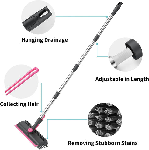 3 1 AIR U+ Floor Scrub Brush with Long Handle, in Scrape and Heavy-Duty Stiff Bristle Scrubber Brush for Cleaning