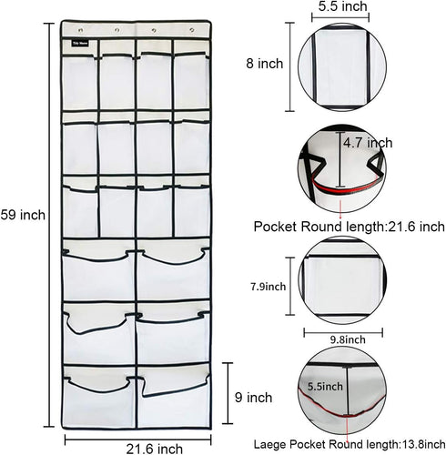 1 Pack Extra Large Hanging Over Door Shoe Organizers, Hanging Storage Shoe Rack for Closet, with 4+4 Hooks Shoes Holder for Closet Bedroom, 12+6Pockets White (59 x 21.6 inch) by TidyMaster