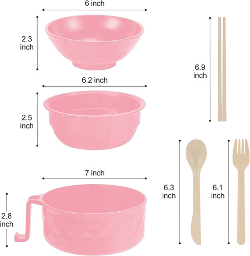 Microwave Ramen Cooker, Ramen Bowl with Chopsticks and Spoon for Office College Dorm Room, Dishwasher-Safe, Pink