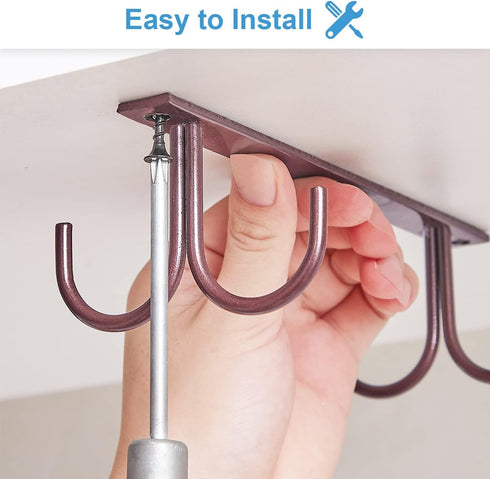 FOMANSH 12 Mug Rack Under Cabinet - Coffee Cup Holder, Mugs Hooks Under Shelf, Display Hanging Cups Drying Hook for Bar
