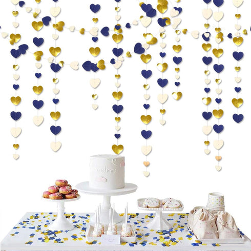 52Ft Valentines Day Party Decorations - Navy Blue Gold Love Heart Garland, Royal Blue Gold Hanging Streamer Banner for