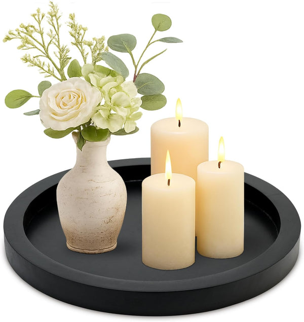 Round Decorative Tray for Coffee Dining Table Countertop Small Wooden Serving Trays
