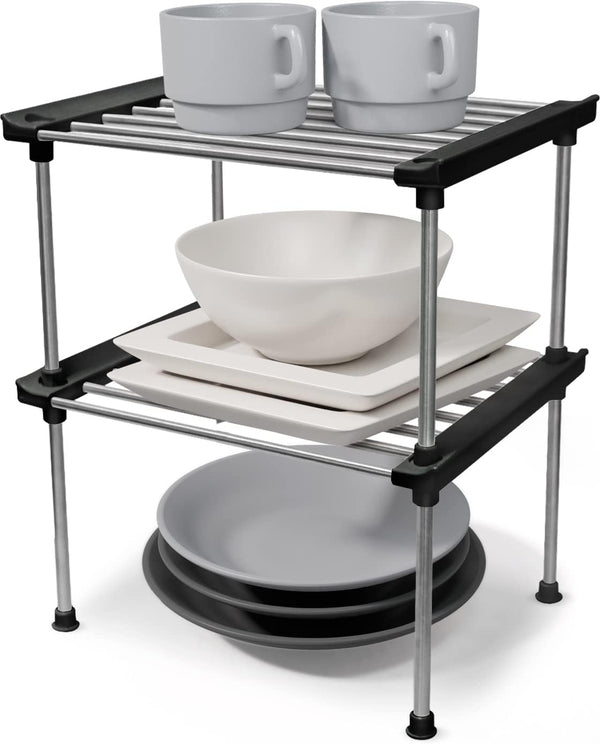 Carrotez Cabinet Organizer Shelf, Set of 2 Stackable Kitchen Counter Shelves, Pantry Storage Shelf Organizer - Black