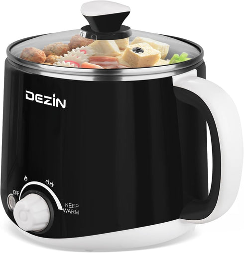 Dezin Hot Pot Electric, Rapid Noodles Cooker, 1.6 Liter Stainless Steel Pot with Temperature Control