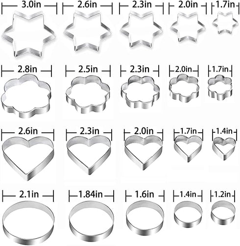 Metal Cookie Cutters Set - 20 Round Heart Flower Star Cookie Cutters for Baking, Stainless Steel Mini Molds