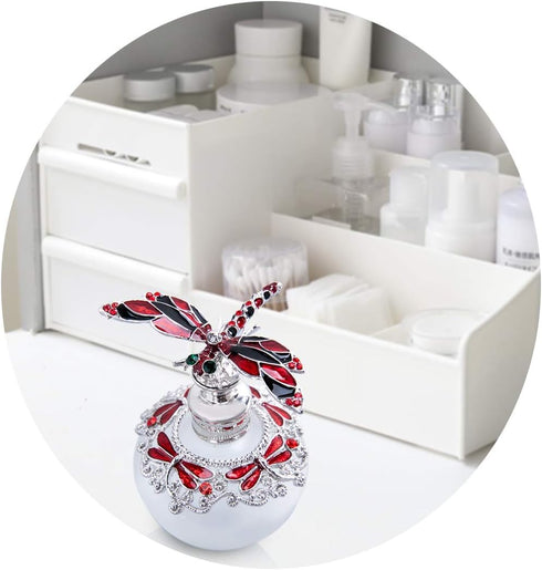 YU FENG 40ml Dragonfly Decorative Glass Perfume Bottle, Jeweled Enameled Crystal Scent Holder